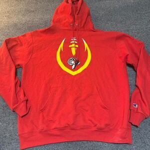 Champion Authentic Eco Mens Hoodie Red Graphic Ram Logo Sweatshirt Size Large